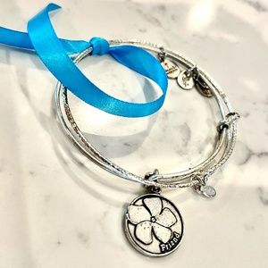 ALEX AND ANI Rafaelian silver bangle duo with four-leaf clover FRIEND charm